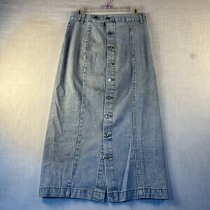 Jean Skirt Women’s Size M Blue Light Wash Seamed Denim Button Maxi